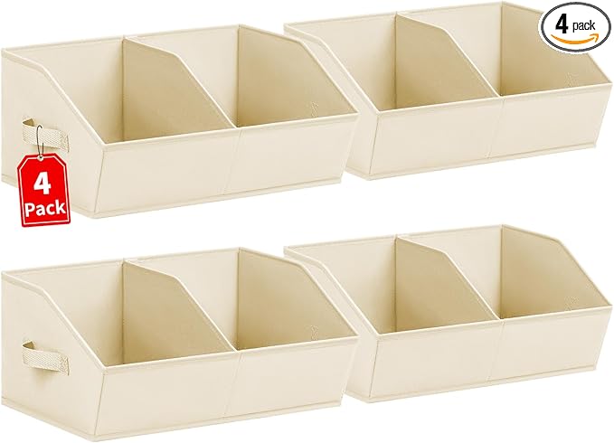 Closet Organizers and Storage Bins - 4 Pack Collapsible Divided Trapezoidal Cube Storage Bins Baskets For Organizing Clothes Blankets,Toys, Books, Towels(Beige)