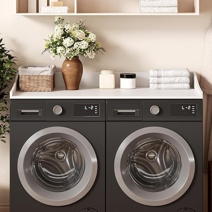54'' Washer Dryer Countertop, Laundry Room Organization Washer and Dryer Combo Countertop Organizer with Non-Slip Mat, White