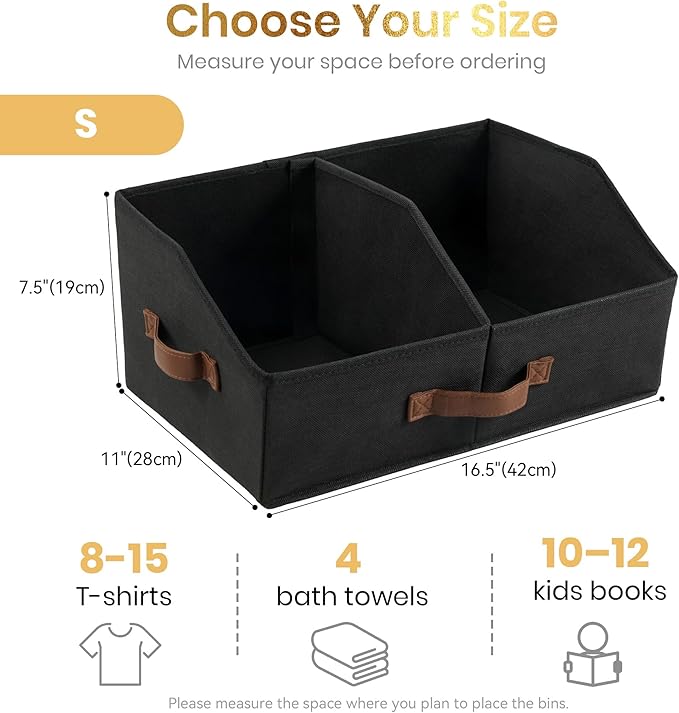 Trapezoid Storage Bin - UPGRADED Closet Organizers And Storage With Leather Handles & Adjustable Dividers, Fabric Collapsible Storage Bins For Clothes Storage & Shelf Organizer (3pcs, Small, Black)