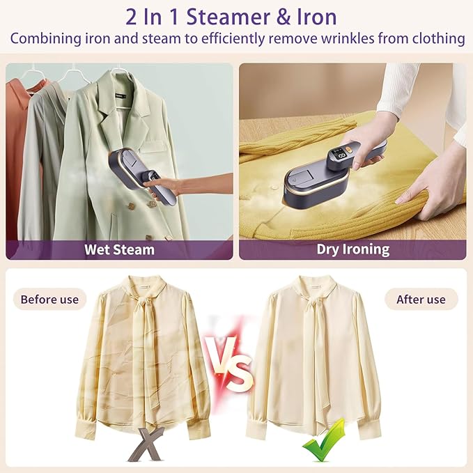 Steamer for Clothes, Wall Mounted Wet Dry Dual-purpose Portable Ironing Machine, 3 Level Adjustable Digital Display Screen 1200W High-power Steam Iron, Suitable for Home, Travel & Dormitory (Grey)