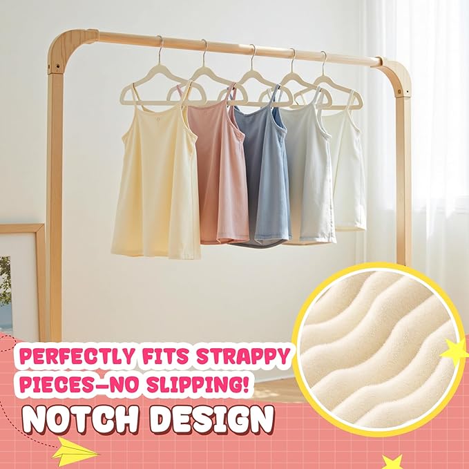 Korpai 30 Pack Kids Velvet Hangers 14 Inch, Non-Slip, Ultra Slim,Space-Saving Kids Hangers with 360° Swivel Hook, 7LBS Capacity, Kids Clothes Hangers Ideal for Youth's Dresses/Shirts/Coats, Beige