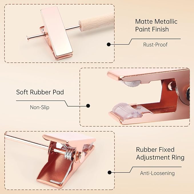Wooden Pants Hangers with Clips 12 Pack, Heavy Duty Adjustable Clip Non Slip Skirt Hanger for Jeans, Trousers, Short, Clothes, Space Saving Closet Organizer (Rose Gold, 12 Pack)