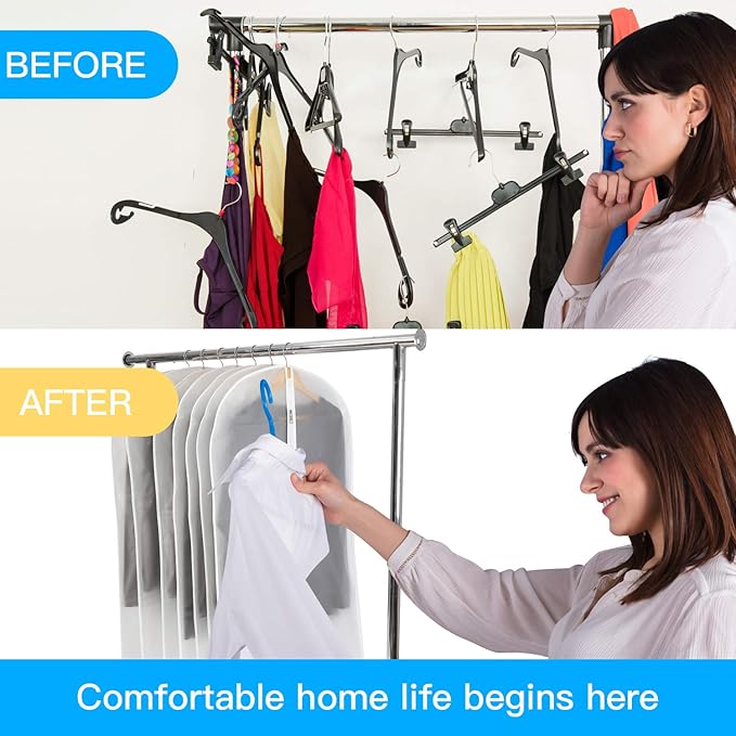 7-Pack 48-Inch Clear Garment Bags - White Translucent Hanging Dust Covers for Closets, Travel, and Seasonal Clothing Storage