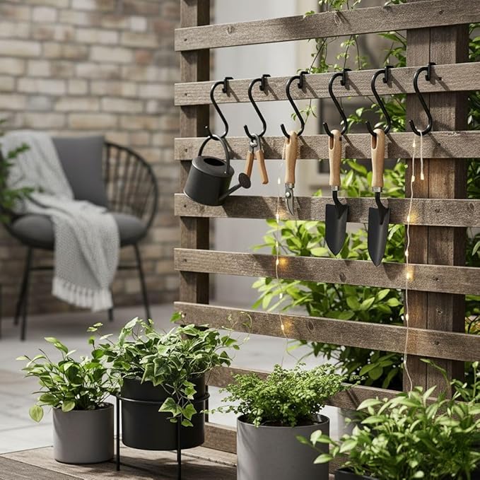 WHITECLOUDZ 20-Pack Black S Hooks for Hanging Plants, Metal S Hooks for Hanging Heavy-Duty, Closet Hooks for Hanging Clothes, Durable Kitchen Hooks for Hanging Utensils, Pots, Clothes & Bag