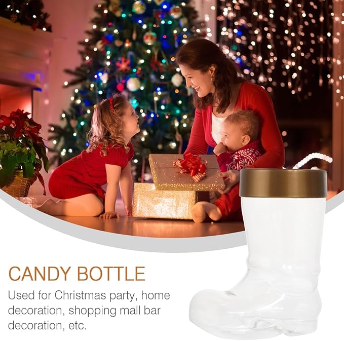 PRETYZOOM 2pcs Christmas Candy Jar, Plastic Boots-Shaped Storage Container with Lid, Empty Holiday Jars for Sweets, Chocolate, Treats, Christmas Party Supplies