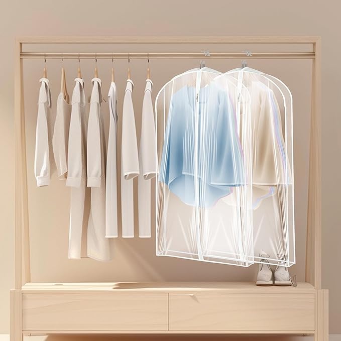 Garment Bags for Hanging Clothes with 4" Gusseted, Suit Cover for Clothes,Coats,Suit,Jackets,Dress,Shirts,Skirt. (Clear-50"-2pcs-Double zipper-PE)