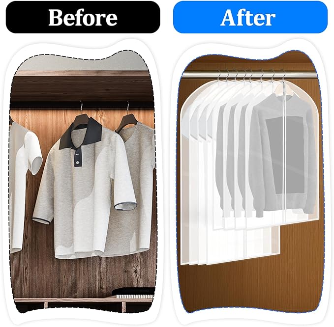 20 Pack Combo Size Garment Bags for Hanging Clothes with Zipper, Translucent Coat Covers for Closet Waterproof Dustproof Garment Covers Bags for Wardrobe Storage and Travel 24" x 40"/ 24" x 47"