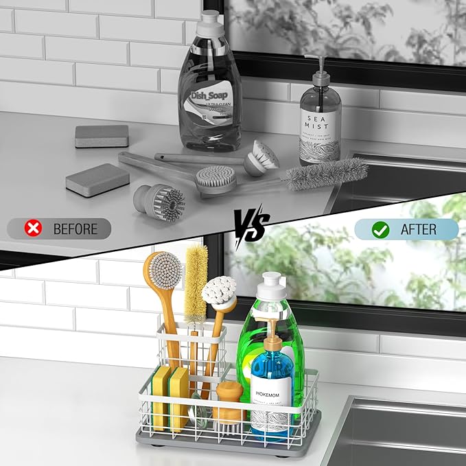 Kitchen Sink Caddy Organizer, [Stay-Dry Anywhere & No Drainage Needed] Sponge Holder for Kitchen Sink Countertop,Stainless Steel with Rust-Resistant Coating-10.24" L x 6.5" W x 5.83" H