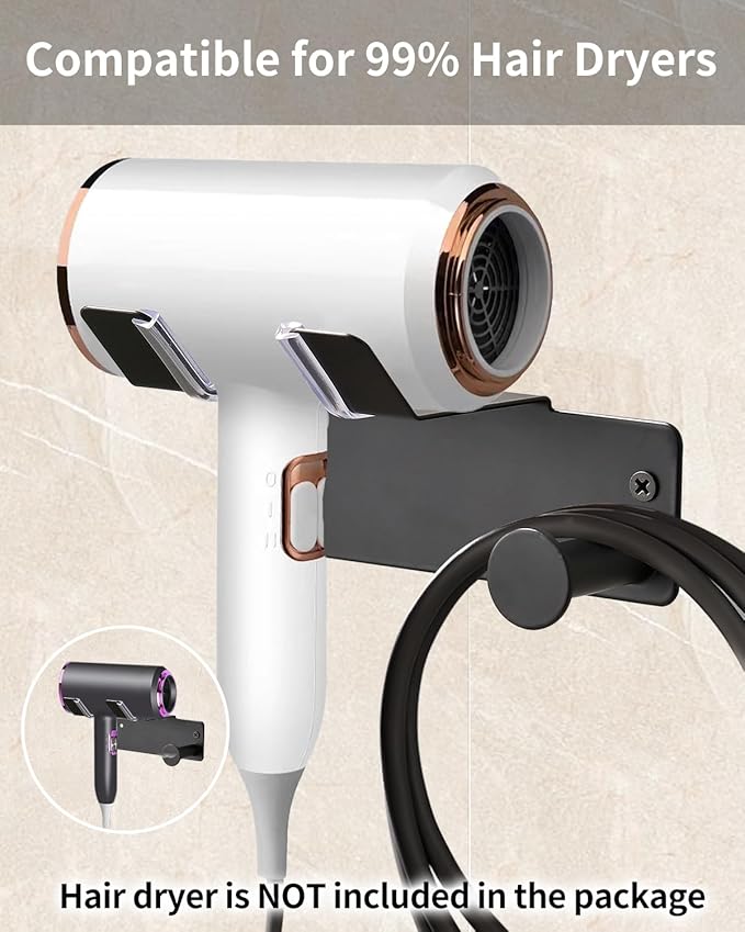 Hair Dryer Holder Wall Mounted,Self Adhesive SUS304 Blow Dryer Holder Stainless Steel Hair Dryer Stand Black,Banjekt