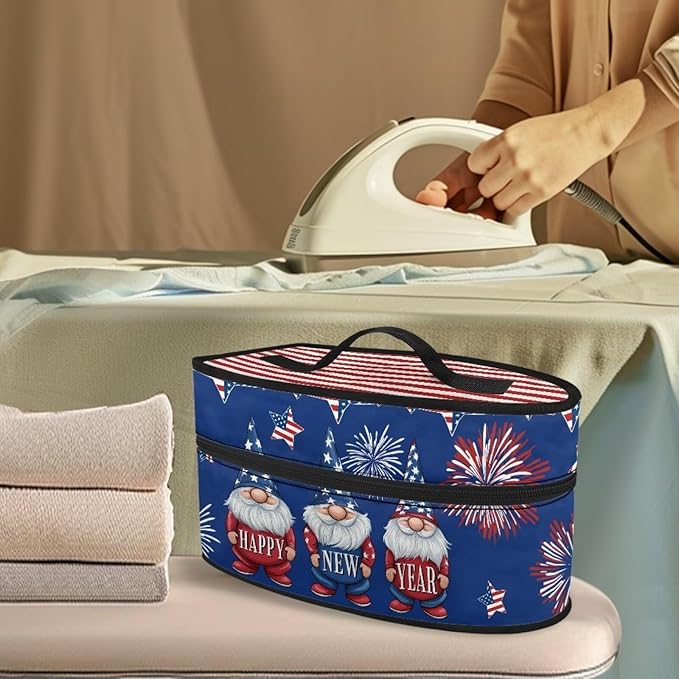 New Year Gnome Steam Iron Storage Bag for Travel or Storage Colorful Easy to Clean Clothes Iron Storage Case Universal for Most Iron