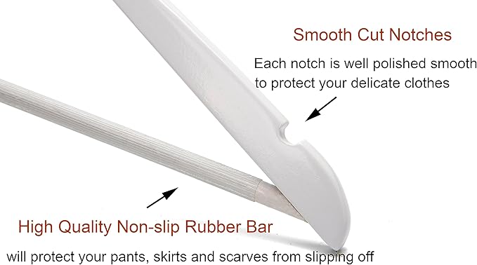 White Wood Bridal Dress Hangers 20 Pack, Heavy Duty Solid Wooden Hanger for Coat, Shirts, Jackets, Pants, Wedding Dress, Bridesmaid Suits-HL01W2