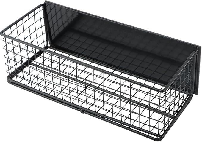 Magnetic Basket Magnetic Fridge Organizer, Magnetic Shelf for Fridge, Magnetic Spice Rack Wire Mesh Magnetic Organizer Holder Accessories(Black,Size:9.8x3.9x3inch)