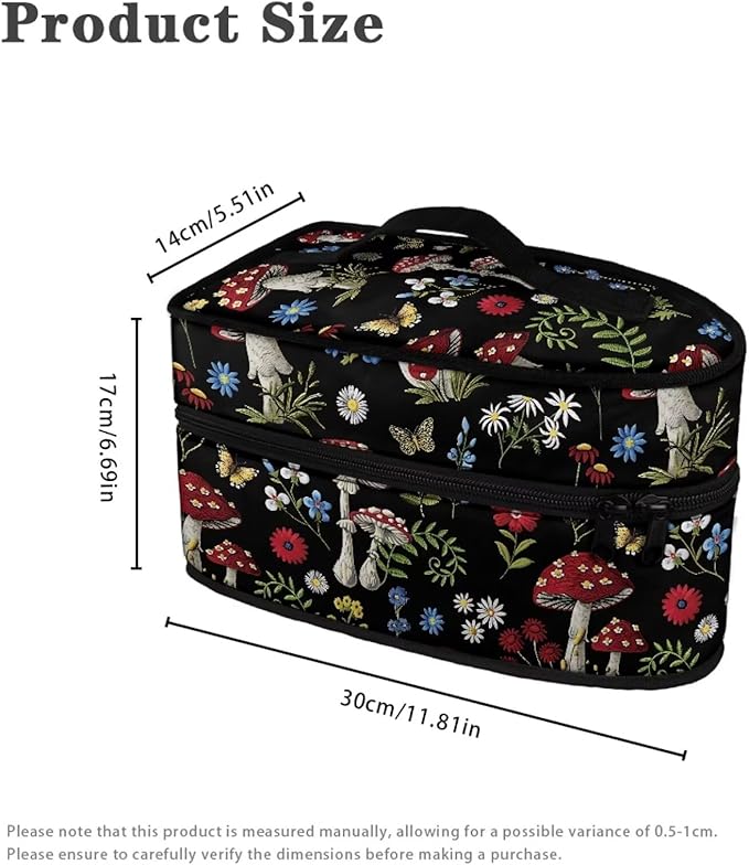 Mushroom Daisy Flower Butterfly Print Steam Iron Storage Bag Portable Garment Steamer Case Lightweight Travel Iron Organizer Waterproof & Dustproof Carrier Bag, Case Only