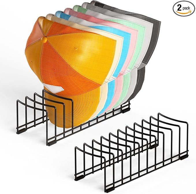 2 Pack Hat Organizer for Baseball Caps, Metal Hat Stand for 20 Baseball Caps, No Install Hat Holder with Silicon Anti-Slip Pad, Hat Rack Storage for Closet Dresser Desk Bedroom