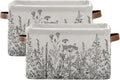 Black and White Flowers Storage Baskets,Decorative Collapsible Rectangular Canvas Fabric Storage Bin for Home, 2PACK