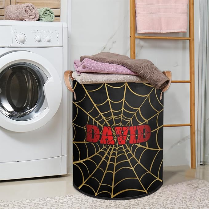 Spider Wed Personalized-Laundry-Hamper-Basket for Kids Custom Name Collapsible Storage Organizer Bin Dirty Clothes Toys Hamper for Boys Nursery in Laundry, Bedroom, Bathroom Blue