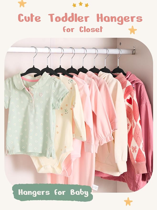 HOUSE DAY 11 Inch Velvet Baby Hangers 100 Pack Black, Premium Kids Hangers for Children, Infant & Toddler Clothes, Durable Non Slip Small Baby Felt Hanger for Closet, Ideal for Everyday Use