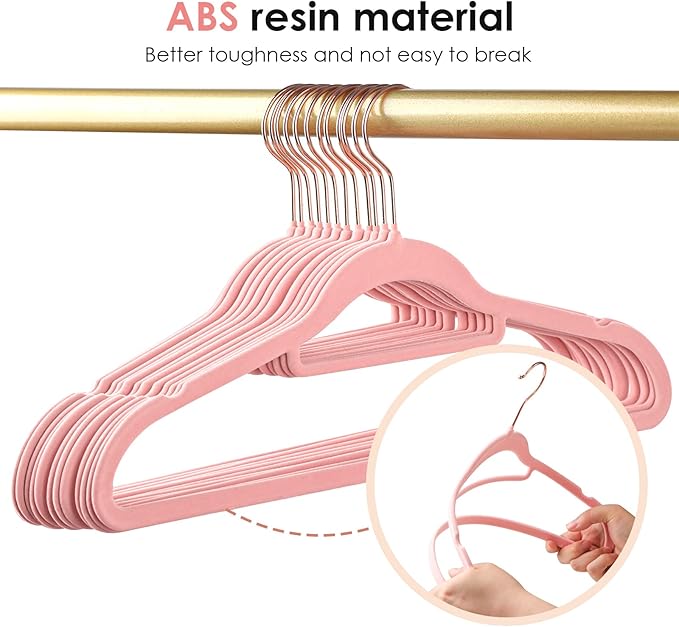 Velvet Hangers Non Slip Felt Hangers, 50 Pack Pink Velvet Clothes Hangers Space Saving Slim with 360 Degree Swivel Hook for Suits Coats, Jackets, Pants, and Dress Clothes