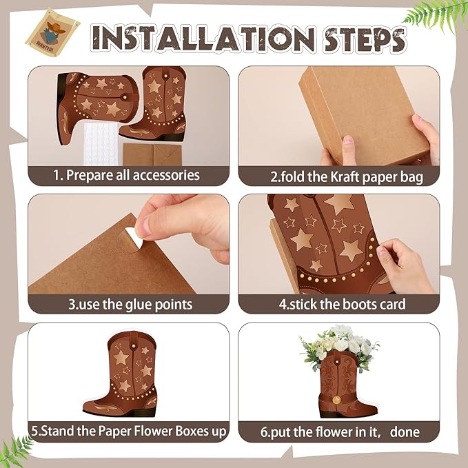 Weekgrat 8 Set Western Cowboy Boots Flower Boxes Centerpiece Boot Shape Boxes Decorations Western Theme Party Boot for Cowboy Cowgirl Birthday Party Baby Shower Wedding Supplies