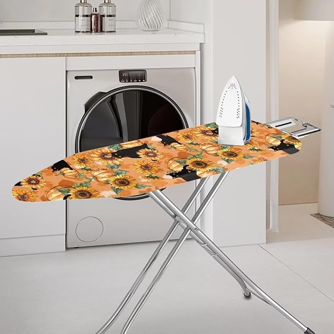 GLENLCWE Sunflower Cat Pumpkin Iron Board Cover with Padding Standard Size Cute Cat Ironing Board Cover with Elastic Edges Autumn Ironing Board Cover and Pad 15x54