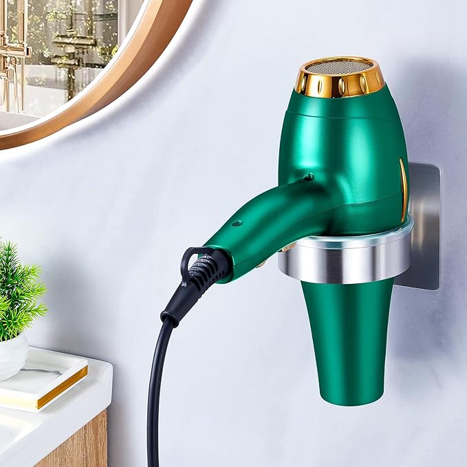 Hair Dryer Holder - Hair Tool Storage Organizer Wall Mount, Stainless Steel Hair Blow Dryer Holder, Hot Tools Holder, Adhesive Hairdryer Holder Bathroom, Hair Dryer Hanger, Blow Dryer Organizer
