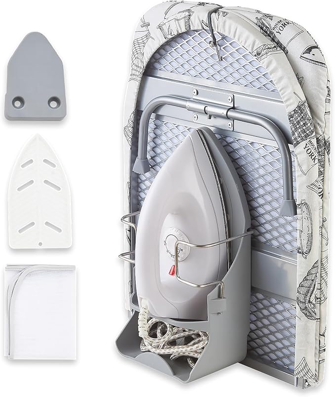 Foldable Ironing Board,13"x35" Folding Tabletop Small Ironing Board with Iron Holder and Wall Mount Space-Saving, White