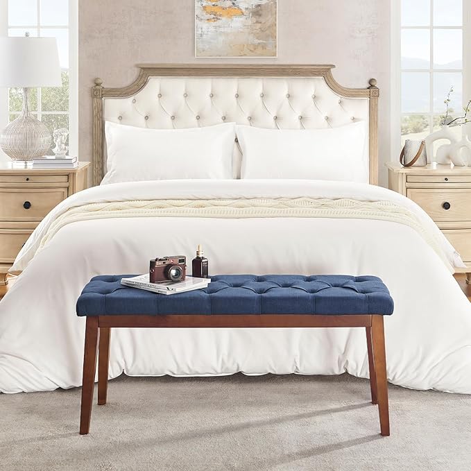Upholstered Bench for Bedroom End of Bed,42.5-inch Entryway Bench for Living Room,Dining Bench with Padded Seat and Solid Wood Leg for Kitchen Bedroom,Indoor and Hallway