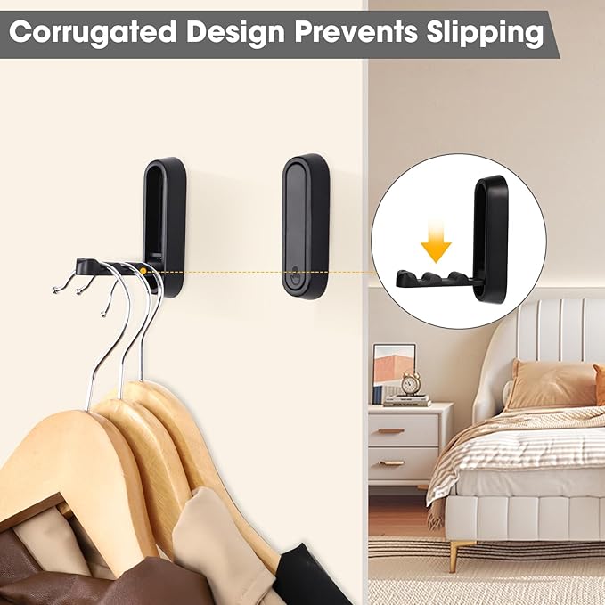 Folding Coat Hooks, 6 Pcs Foldable Black Wall Hooks Heavy Duty Foldable Hook Bathroom Towel Hooks Robe Hooks Wall Mounted for Hanging Coat Towels Clothes Hat Bags Keys
