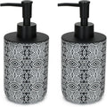 2pcs Hand Soap Dispenser Set, Boho Carving Resin Liquid Soap Dispensers for Bathroom Countertop, Heavy & Sturdy Dish Wash Soap Dispenser for Kitchen, Black