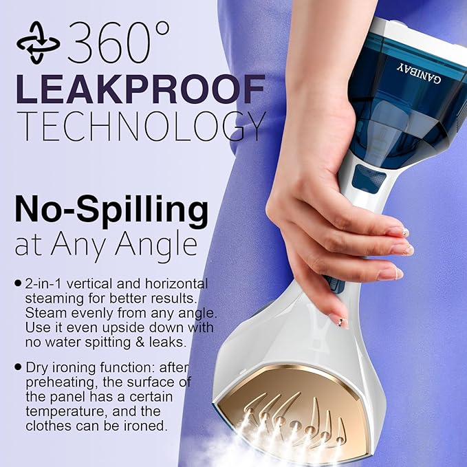 Steamer for Clothes, 1600W Handheld Clothes Steamer with 360ml Tank, Fast Heat-Up Portable Garment Steamer with LCD, Auto-Off, 2 in 1 Fabric Wrinkle Removes with Folding Hanger and Brush