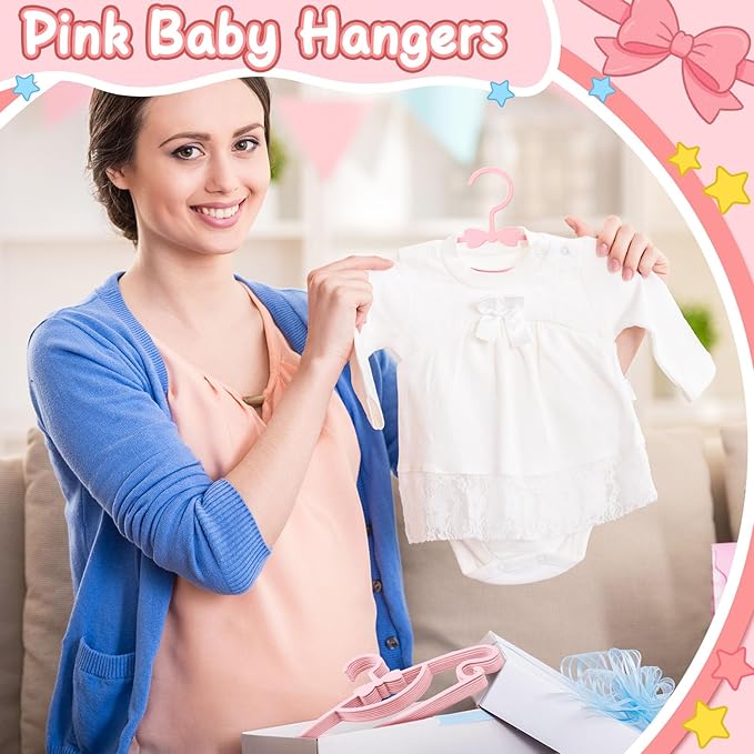 50 Pack Pink Baby Hangers Plastic Baby Nursery Closet Hangers Non-Slip Ultra-Thin Child Infant Coat Hanger for Newborn Toddler Clothes