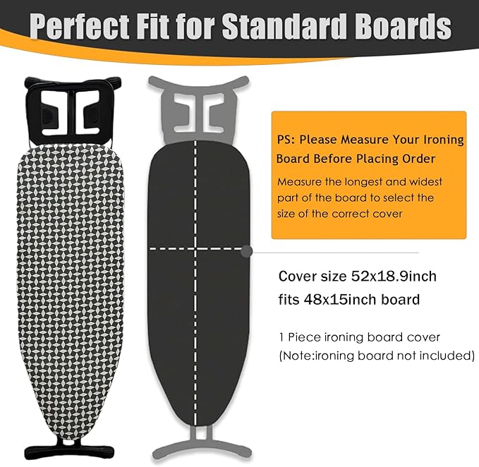 Ironing Board Cover and Pad, Sewn-in Thick Feltpads, Elastic Edge,15"x48"Scorch & Stain-Resistant Replacement Ironing Board Cover, Fits Standard Ironing Boards, Durability & Easy to Install