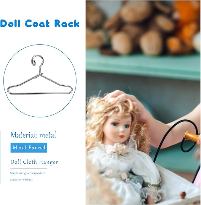 50 Miniature Silver Wire Hangers 40mm for Doll Clothes Tiny Garment Rack Dollhouse Display Accessories