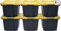 CX BLACK & YELLOW 12-Gallon Heavy Duty Storage Bins with Lids, Stackable Plastic Storage Bins with Weather-Resistant Design, Home Organization, 6 Pack (12.51H x 16.3W x 21.8D)