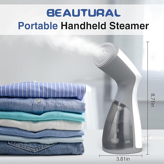BEAUTURAL Steamer for Clothes,1000W Portable Clothes Steamer with 140ML Water Tank,Quick Wrinkle Removal for All Fabrics, Ideal for Home, Office, Travel