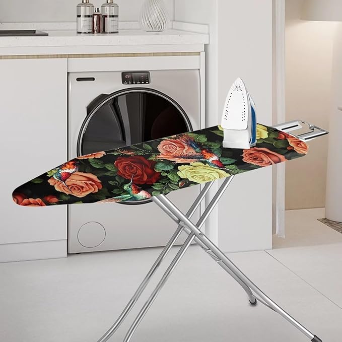 Hummingbird Rose Ironing Board Cover Standard Size 15 x 54 Stain Resistant Fasteners Elastic Edge Ironing Cover