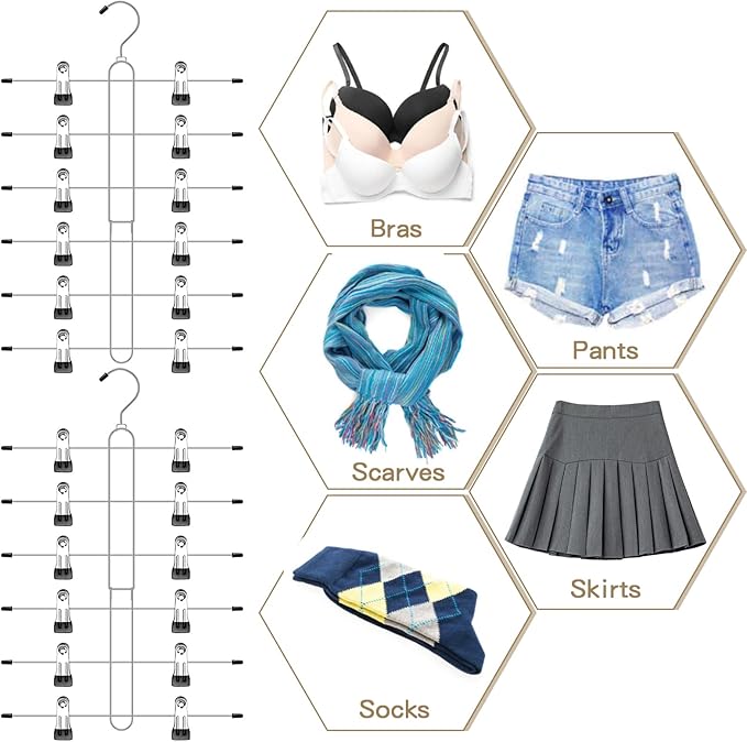 6 Tier Skirt Hangers Space Saving,4 Pack Pants Skirts Hangers with Clips for Women Closet,Non Slip Closet Organizer and Storage Multi Clothes Shorts Hanger Organization Dorm Room Essentials