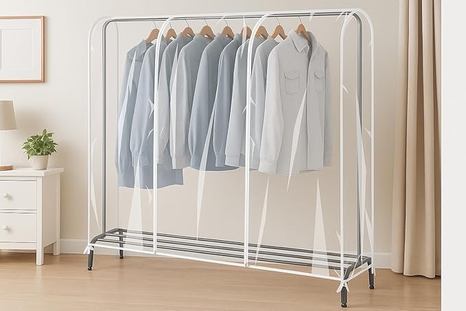 Garment Rack Cover,6Ft Transparent PEVA Clothing Rack COVER ONLY, Clear Clothes dustproof Waterproof Cover