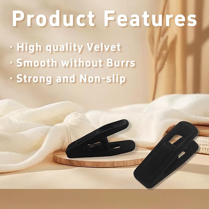 20PCS Velvet Hanger Clips, Non-Slip Velvet Clips Strong Finger Clips Clothes Clips Pants Hangers Clips, Black