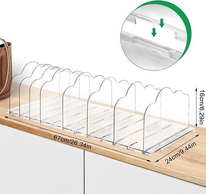 SOLY Purse Storage Organizer for Closet-Adjustable Shelf Dividers,2-Pack Clear Purse Organizers,for Handbags & Accessories Dividers in Bedroom, Clear(White)