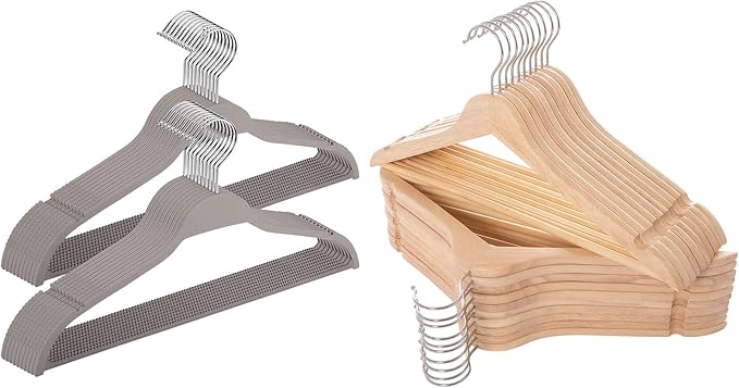 ELONG HOME Plastic Clothes Hangers 20 Pack and Solid Wooden Hangers 20 Packs
