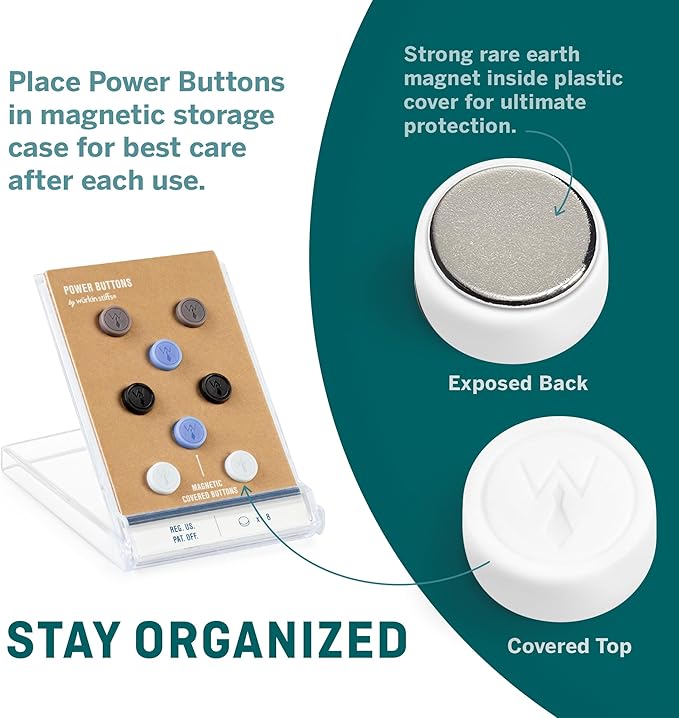 Würkin Stiffs Magnetic Power Buttons Pack of 8 | Magnets for Collar Stays in Storage Case | As Seen on Shark Tank