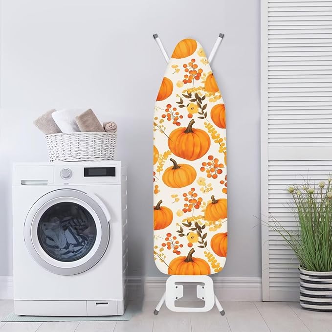 Iron Board Cover Fall Pumpkin Standard Size Thick Padding with Hook and Loop Thanksgiving Decor Ironing Board Protector 54x15 inches