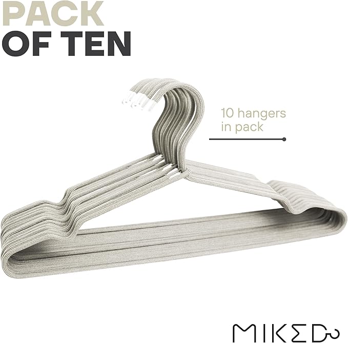 10-Pack of Fabric-Wrapped Metal Hangers Features a Strong Metal Frame, Soft Fabric Coating, Non-Slip Design, preventing Damage, and Providing Secure, Space-Saving Garment Storage. (Ivory)