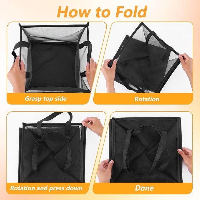 4 Pack Popup Laundry Hamper 13 Inch Collapsible Laundry Baskets with Handles Mesh Clothes Baskets Portable Single Layer Foldable Clothes Hamper Square Bin for Washing, Toy Storage(Black)