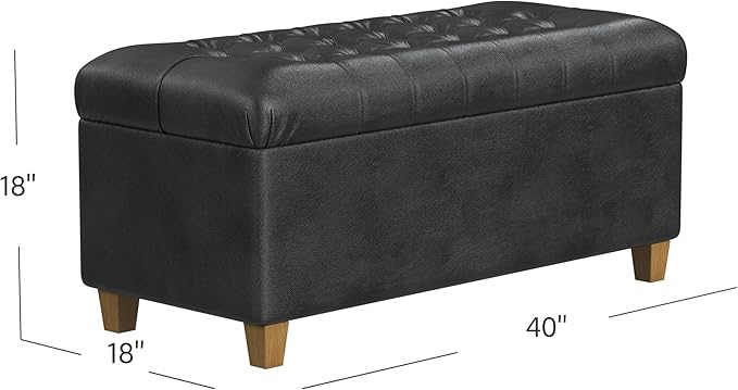 Homepop Home Decor | Button Tufted Storage Bench | Ottoman Bench with Storage for Living Room & Bedroom, Black Faux Leather