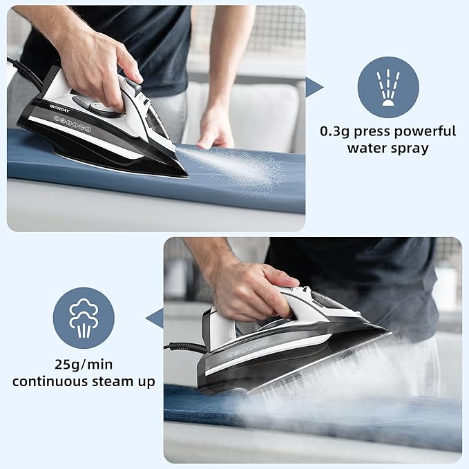 1700W Steam Iron for Clothes 20s Fast Heat-up, Non-Stick Ceramic Soleplate, 14.07oz Large Water Tank, Auto-Off, Burst Steam, Self-Cleaning, roning Clothes for Home