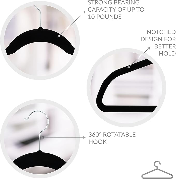 Simplify Extra Wide 21” Velvet Coat Hangers | 6 Pack | Slim Design | Heavy Duty | Holds 10 Pounds | Closet Organization | Shirt & Clothes | Black