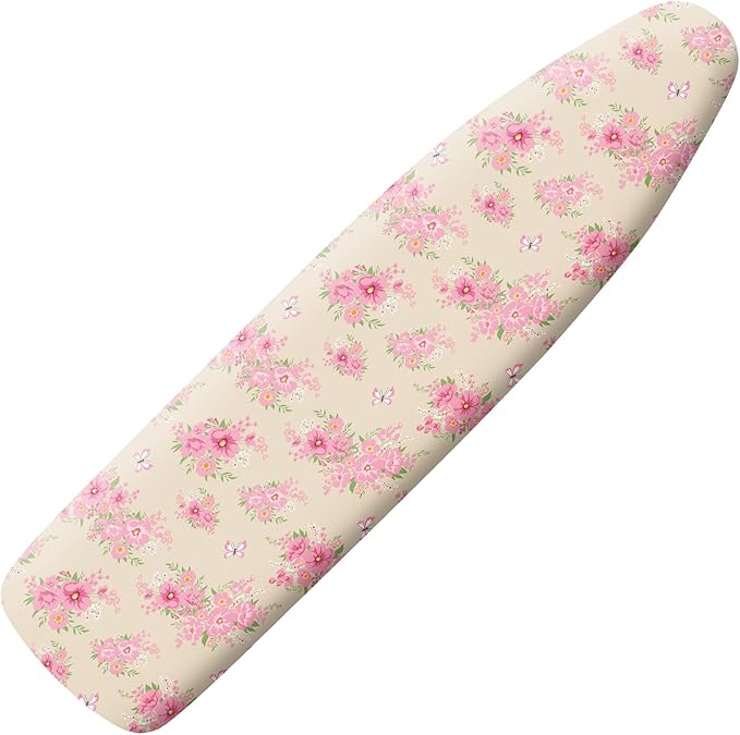 Extra Thick Ironing Board Cover and Pad, 15x54 Ironing Board Cover, Resist Scorching and Staining,Elastic Edges,Floral Spring Pink