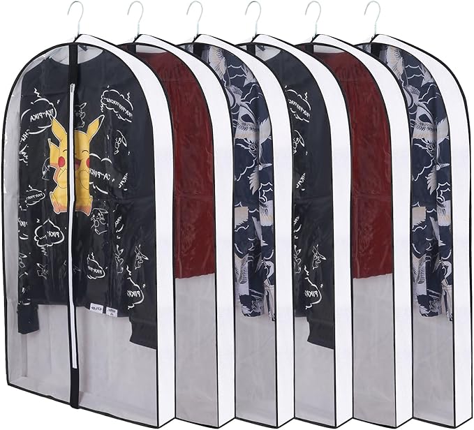 40" Garment Bags for Hanging Clothes, Clear Proof Suits Covers with 4" Gussets for Closet Storage and Travel Hanging Clothes Bag for Coat, Sweater, Jacket, Dress, Shirts (6 Pack - 40")